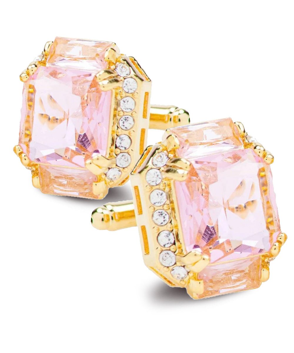Vittorio Vico Large Rectangular Diamond Flanked Colorstone Crystal Cufflinks: CL 74XX Series - Suits You Sir - Pink and Gold -