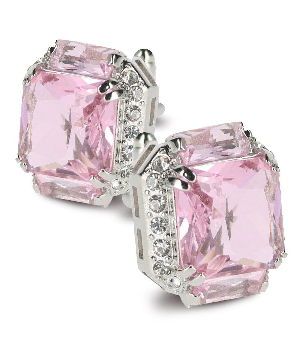 Vittorio Vico Large Rectangular Diamond Flanked Colorstone Crystal Cufflinks: CL 74XX Series - Suits You Sir - Pink and Silver -