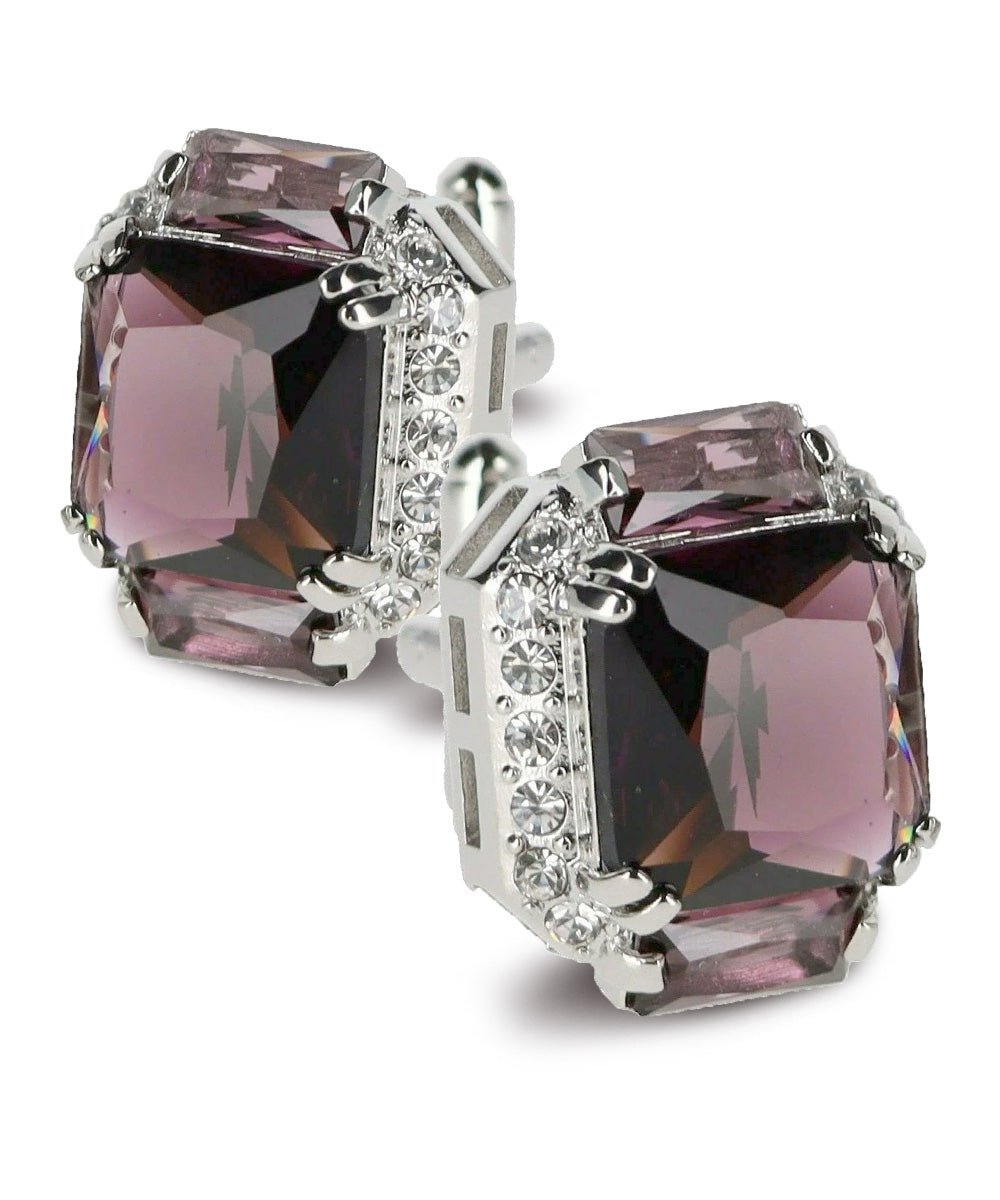 Vittorio Vico Large Rectangular Diamond Flanked Colorstone Crystal Cufflinks: CL 74XX Series - Suits You Sir - Purple and Silver -