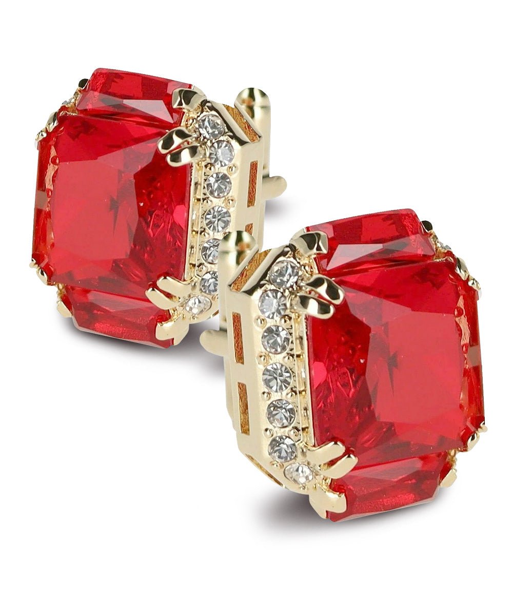 Vittorio Vico Large Rectangular Diamond Flanked Colorstone Crystal Cufflinks: CL 74XX Series - Suits You Sir - Red and Gold -
