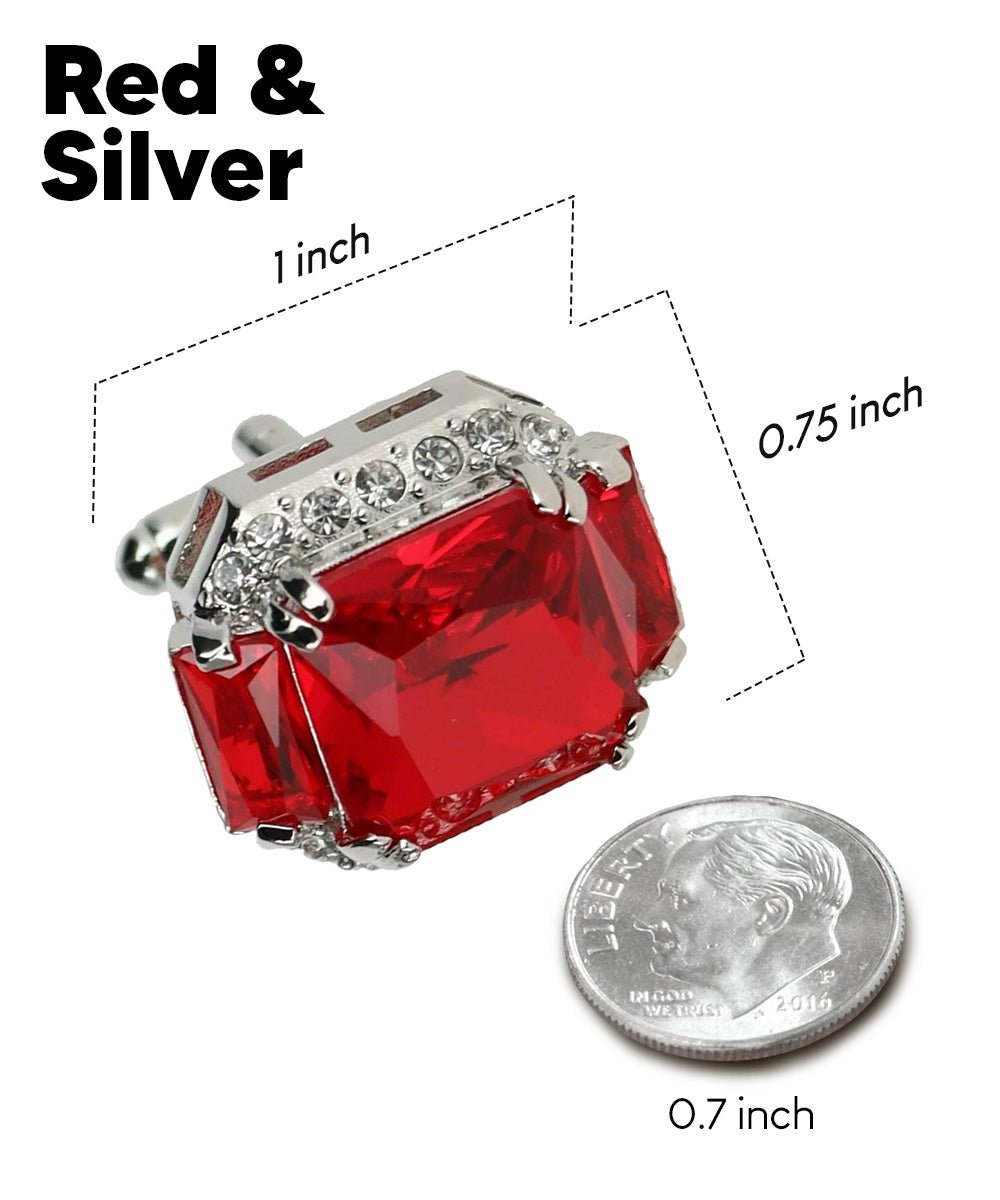 Vittorio Vico Large Rectangular Diamond Flanked Colorstone Crystal Cufflinks: CL 74XX Series - Suits You Sir - Red and Silver -