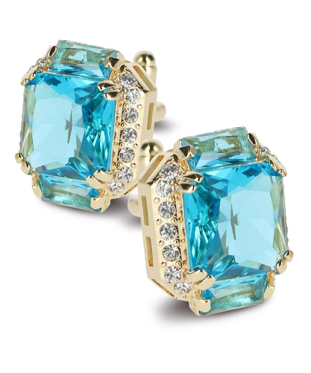 Vittorio Vico Large Rectangular Diamond Flanked Colorstone Crystal Cufflinks: CL 74XX Series - Suits You Sir - Turquoise and Gold -