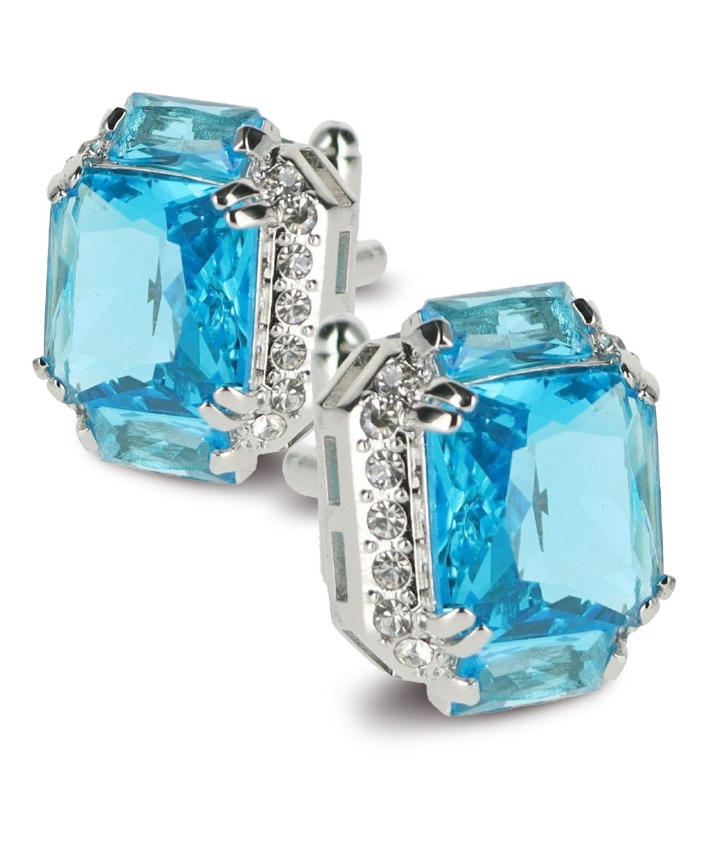 Vittorio Vico Large Rectangular Diamond Flanked Colorstone Crystal Cufflinks: CL 74XX Series - Suits You Sir - Turquoise and Silver -