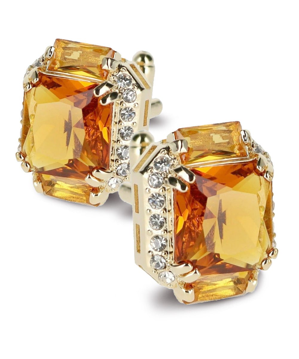 Vittorio Vico Large Rectangular Diamond Flanked Colorstone Crystal Cufflinks: CL 74XX Series - Suits You Sir - Yellow and Gold -