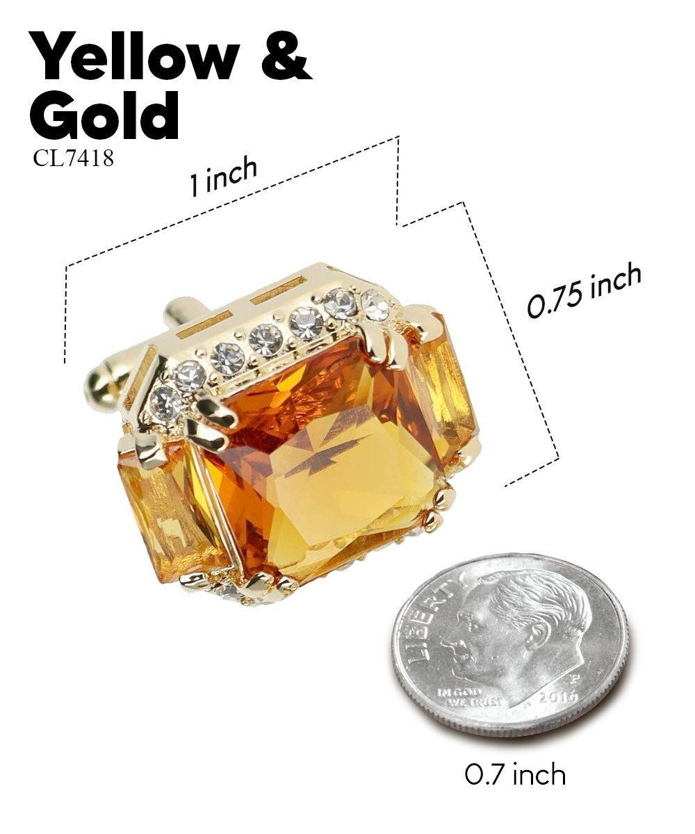 Vittorio Vico Large Rectangular Diamond Flanked Colorstone Crystal Cufflinks: CL 74XX Series - Suits You Sir - Yellow and Gold -
