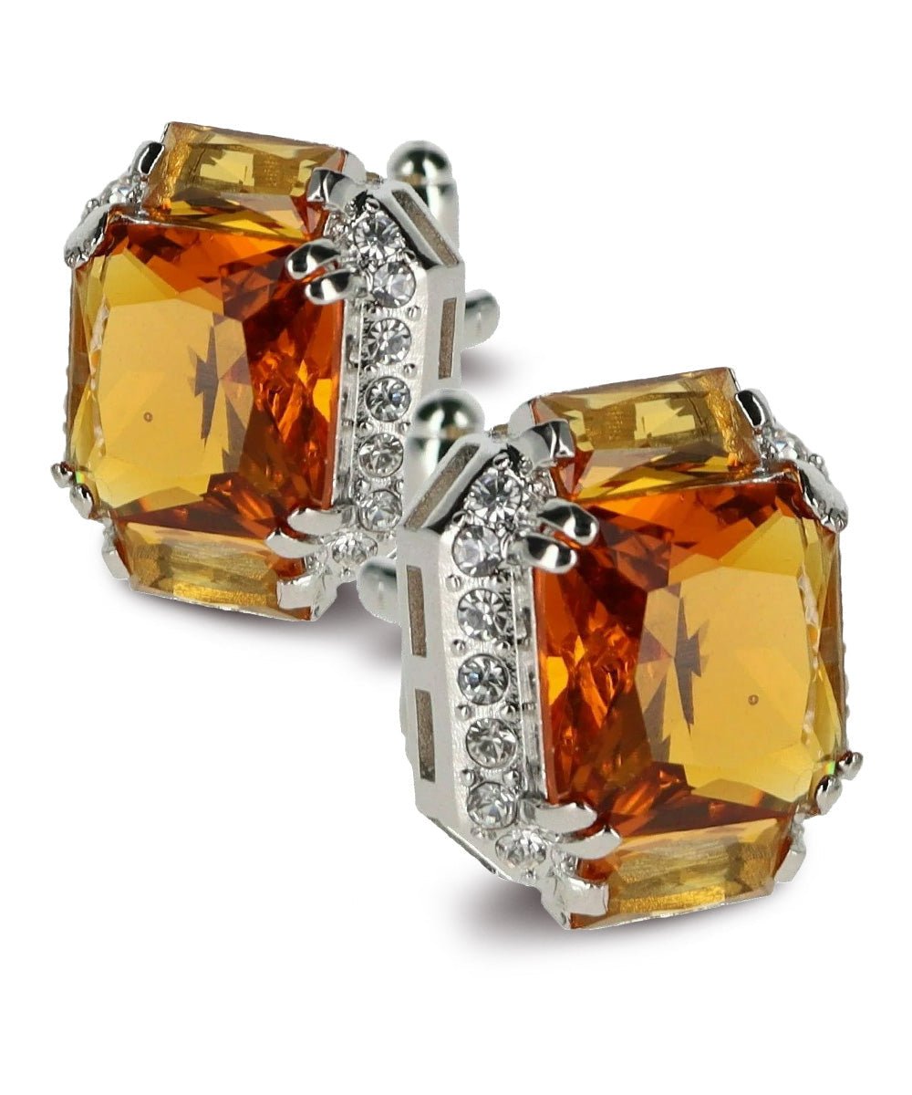 Vittorio Vico Large Rectangular Diamond Flanked Colorstone Crystal Cufflinks: CL 74XX Series - Suits You Sir - Yellow and Silver -