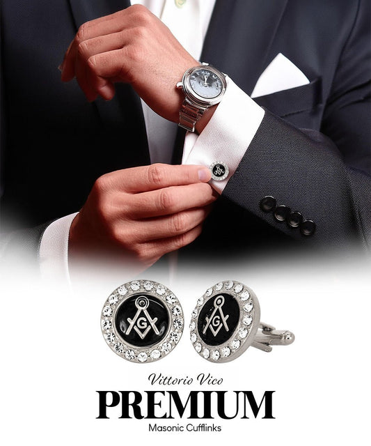 Vittorio Vico Masonic Themed Cufflinks: CL39XX Series - Suits You Sir - Bling and Silver -