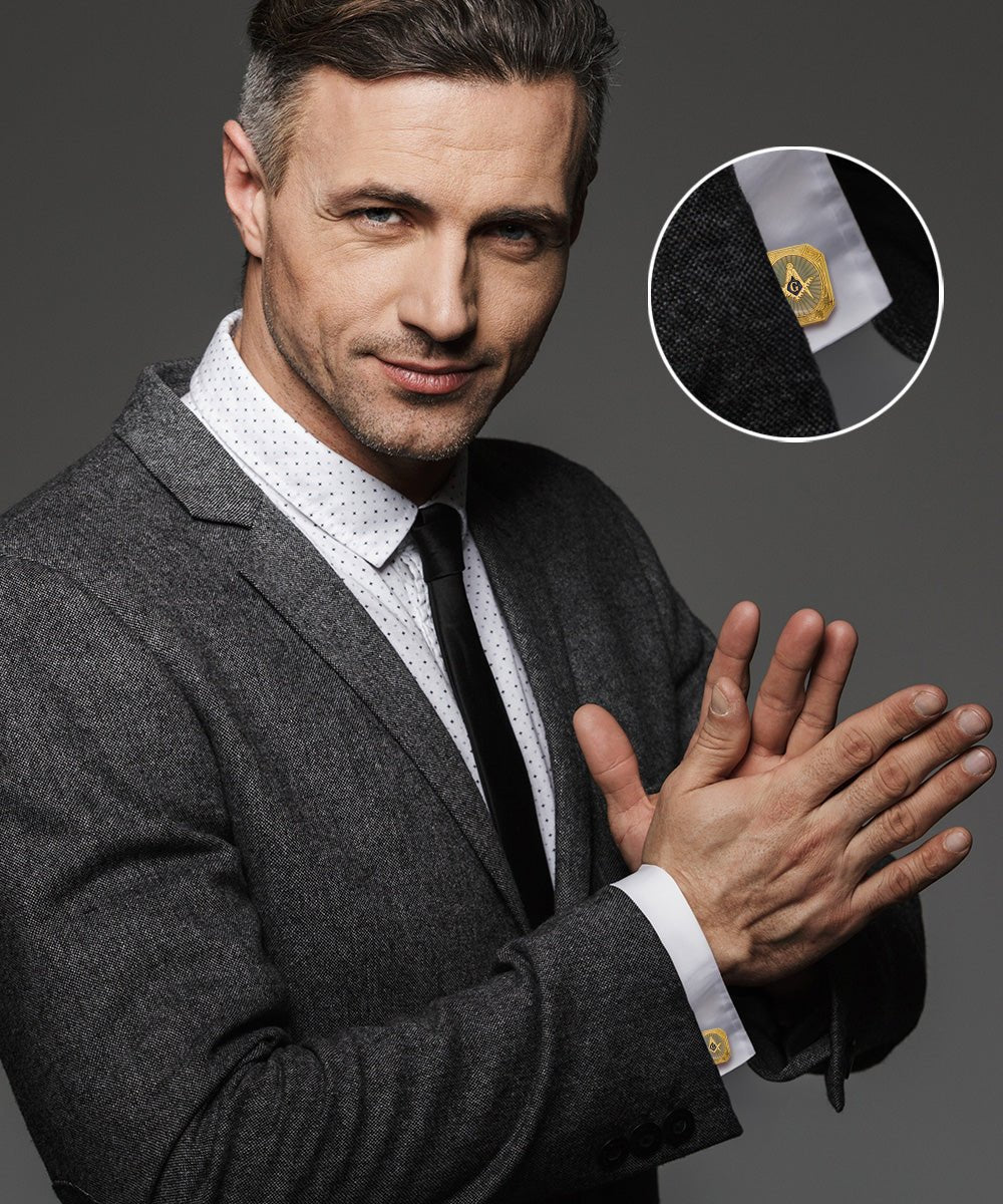 Vittorio Vico Masonic Themed Cufflinks: CL39XX Series - Suits You Sir - Rectangular and Gold -