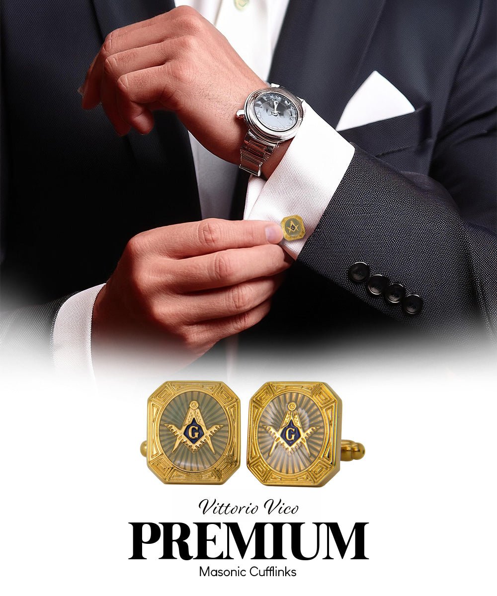 Vittorio Vico Masonic Themed Cufflinks: CL39XX Series - Suits You Sir - Rectangular and Gold -