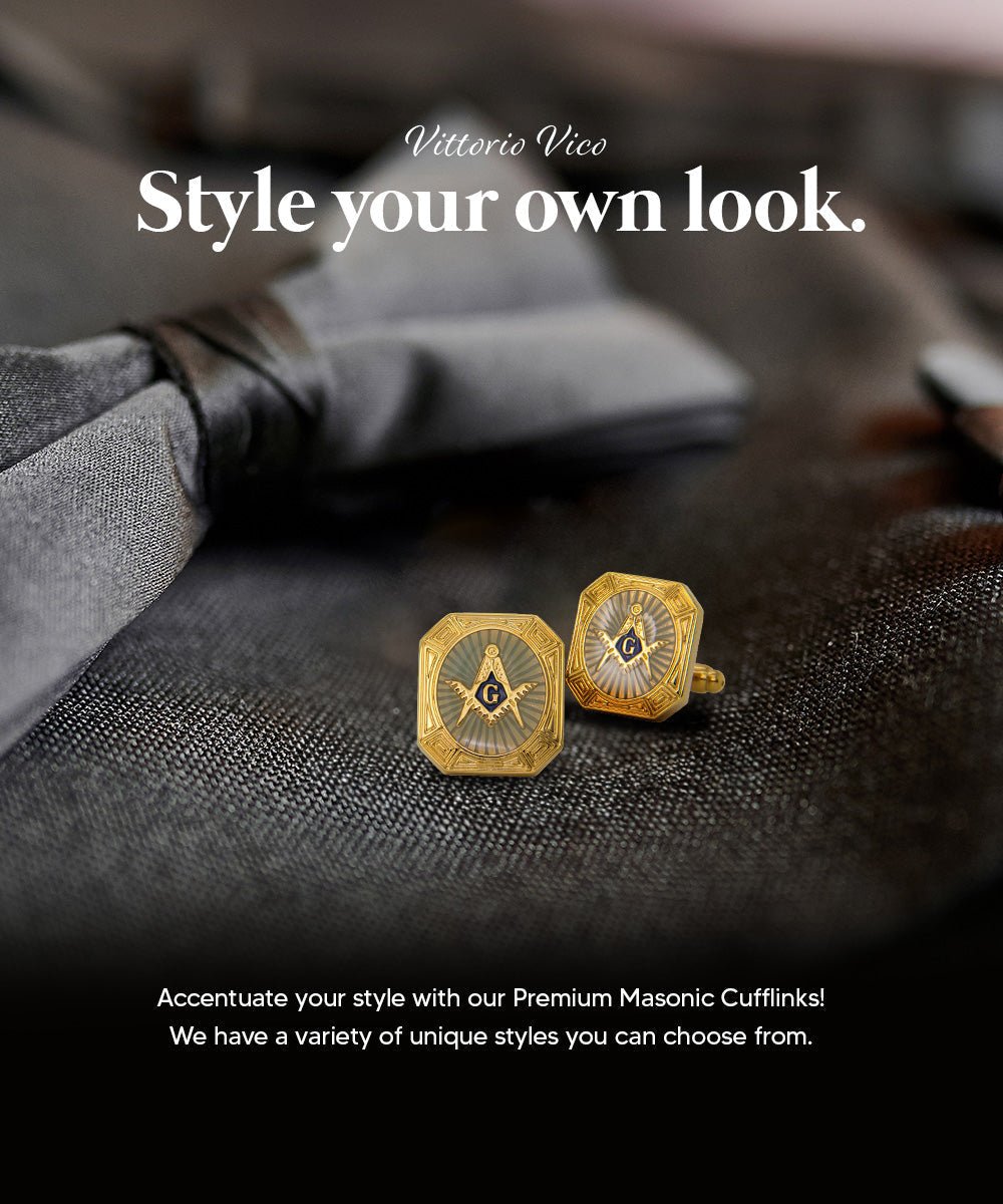 Vittorio Vico Masonic Themed Cufflinks: CL39XX Series - Suits You Sir - Rectangular and Gold -