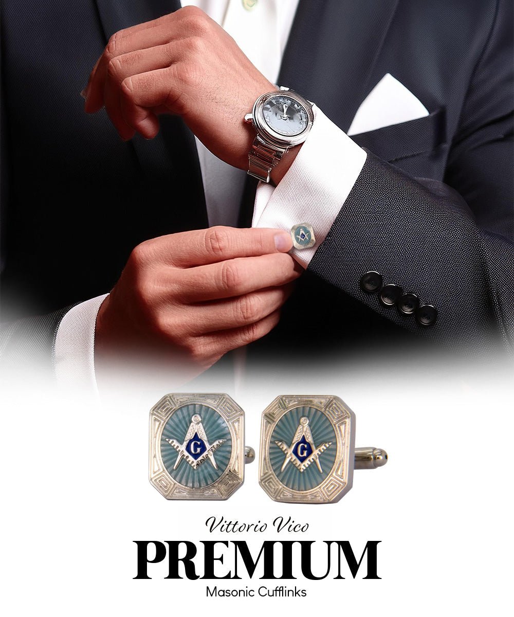 Vittorio Vico Masonic Themed Cufflinks: CL39XX Series - Suits You Sir - Rectangular and Silver -