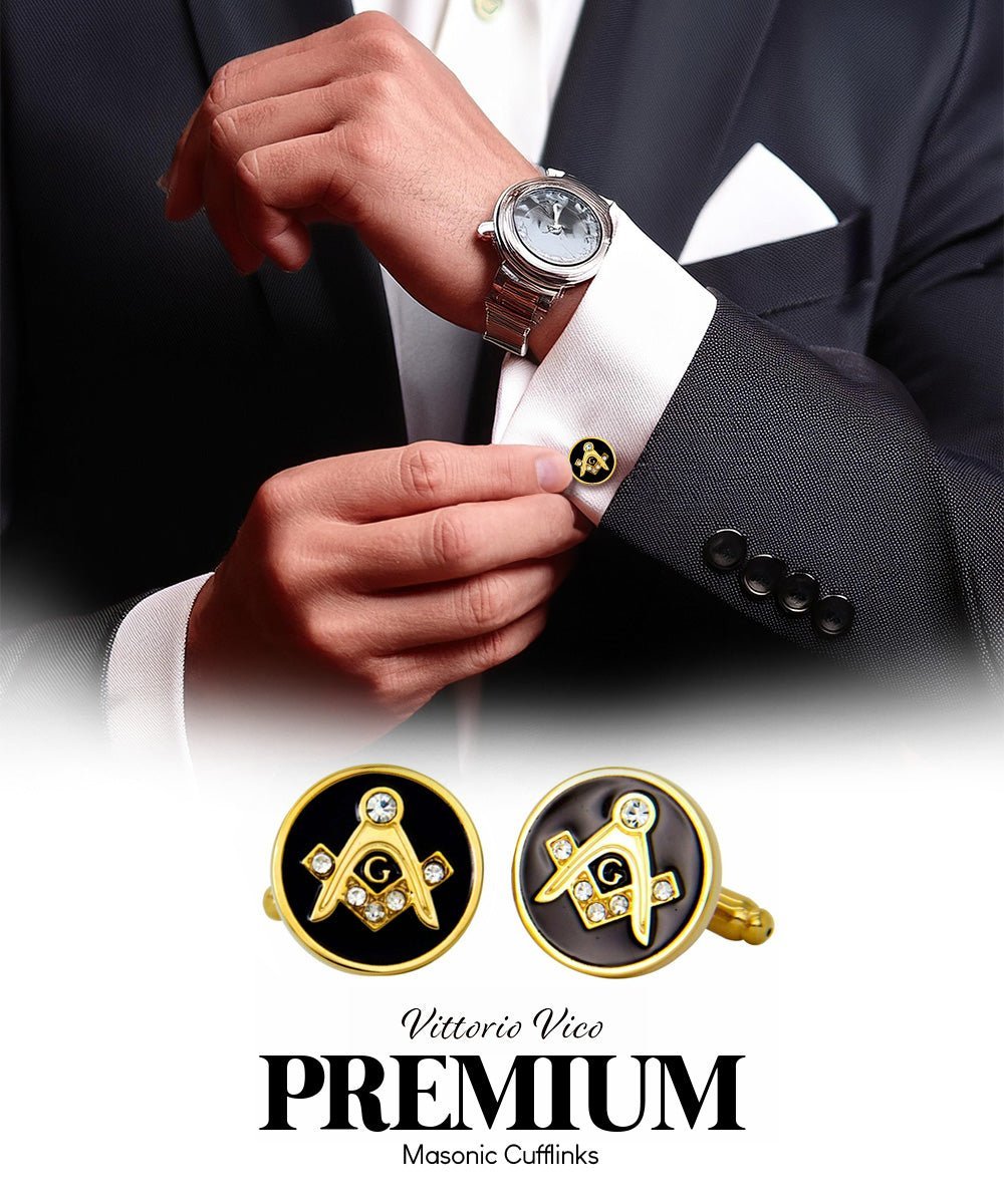 Vittorio Vico Masonic Themed Cufflinks: CL39XX Series - Suits You Sir - Round Studded and Gold -
