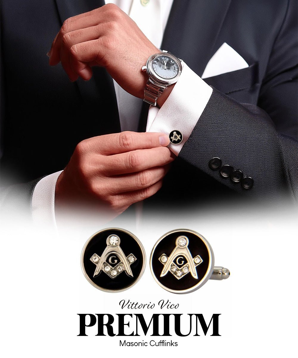 Vittorio Vico Masonic Themed Cufflinks: CL39XX Series - Suits You Sir - Round Studded and Silver -