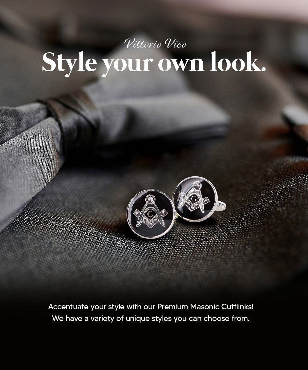 Vittorio Vico Masonic Themed Cufflinks: CL39XX Series - Suits You Sir - Shiny Round and Silver -