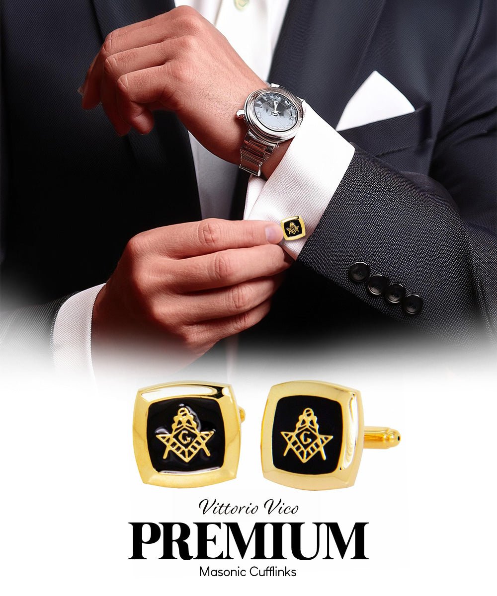 Vittorio Vico Masonic Themed Cufflinks: CL39XX Series - Suits You Sir - Square and Gold -