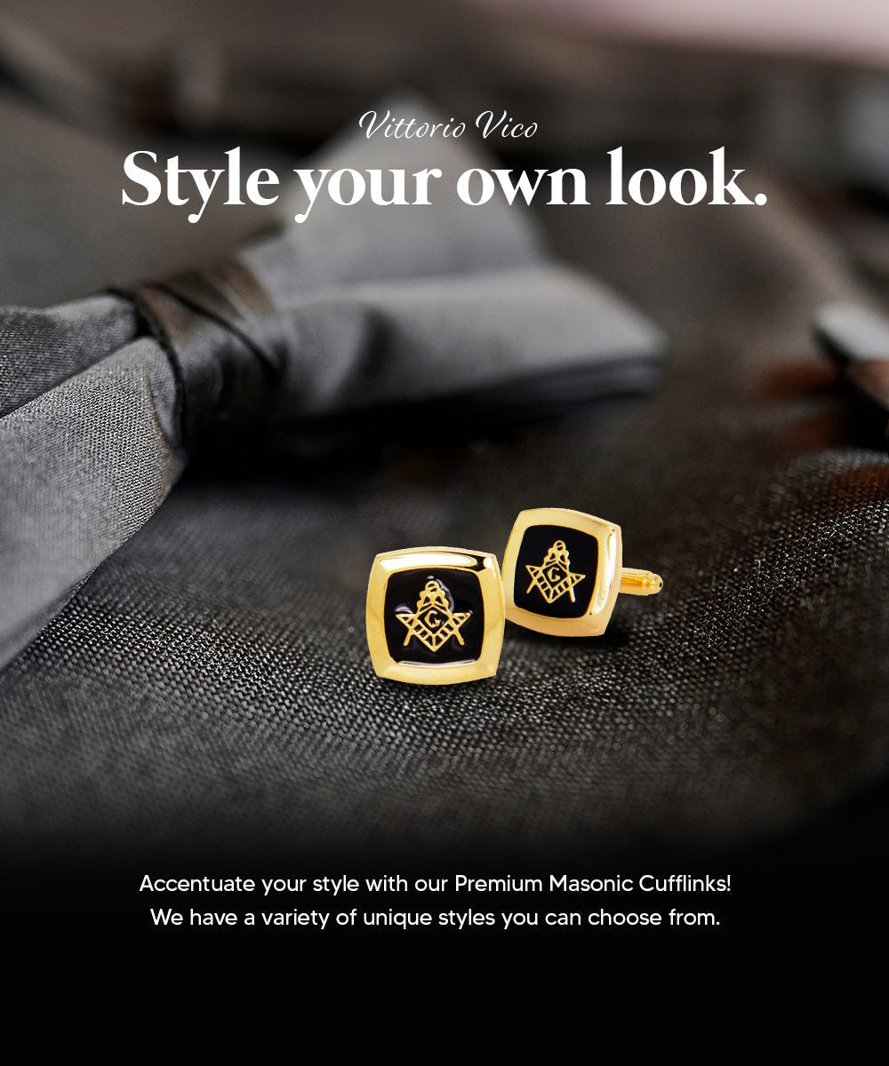 Vittorio Vico Masonic Themed Cufflinks: CL39XX Series - Suits You Sir - Square and Gold -