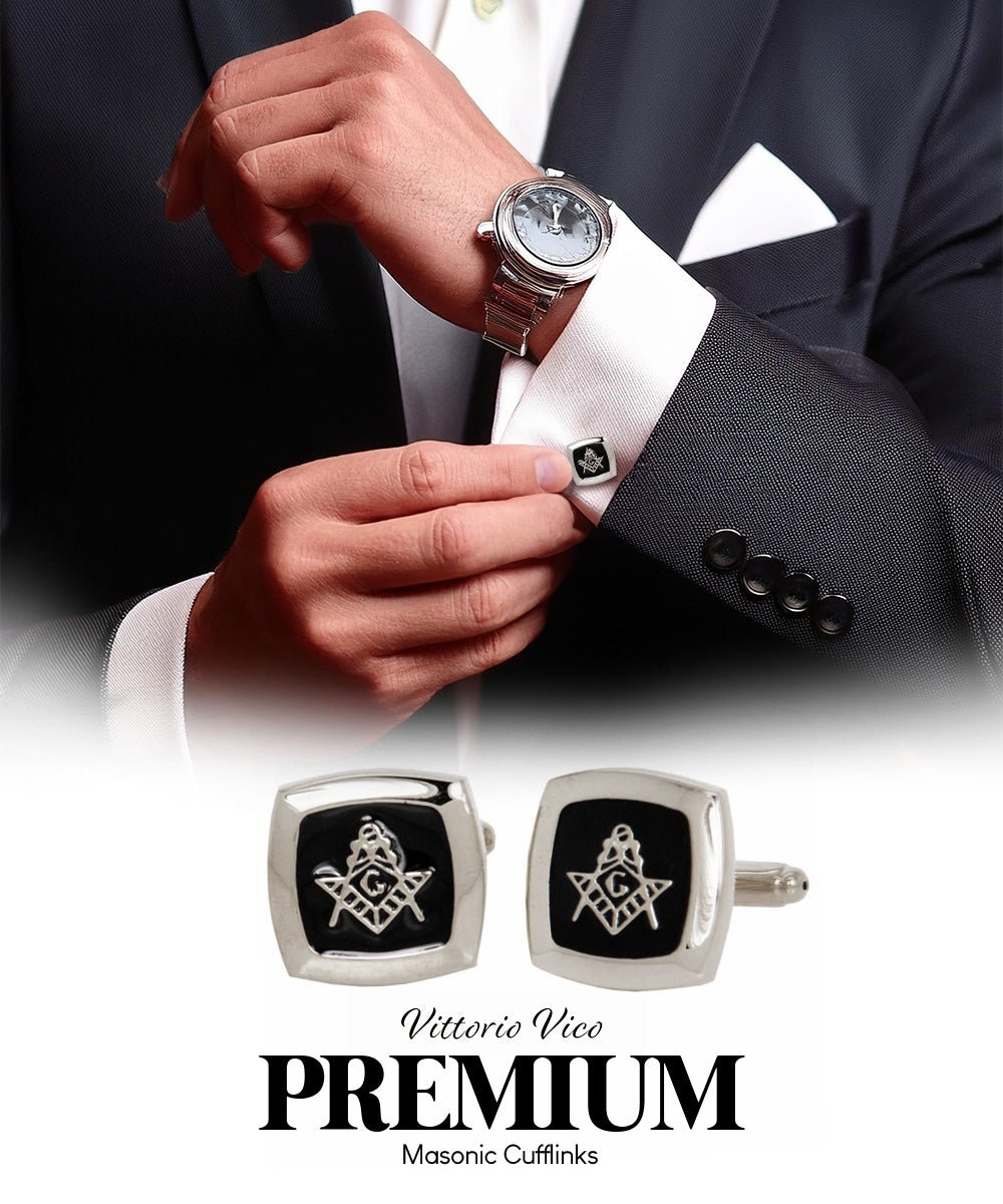 Vittorio Vico Masonic Themed Cufflinks: CL39XX Series - Suits You Sir - Square and Silver -