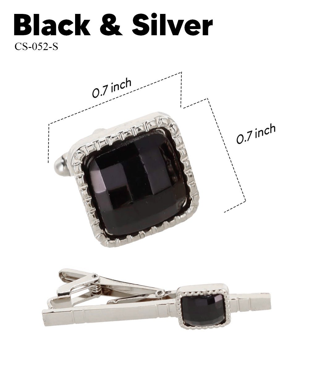 Vittorio Vico Men's Colored Crystal Cufflink & Tie Bar Set in Gift Box - Suits You Sir - Black and Gold -