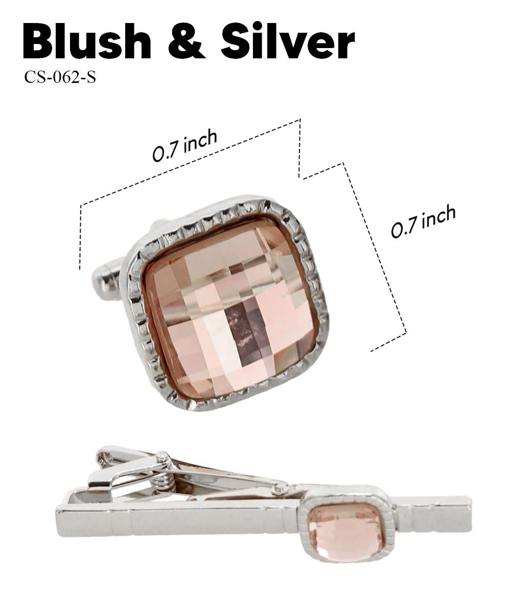 Vittorio Vico Men's Colored Crystal Cufflink & Tie Bar Set in Gift Box - Suits You Sir - Blush and Gold -