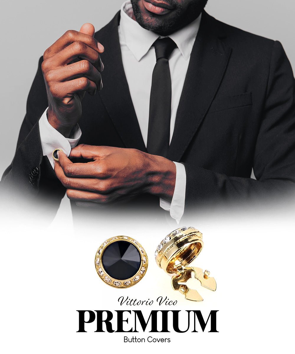 Vittorio Vico Men's Crystal Colorstone Button Cover - Suits You Sir - Black and Gold -