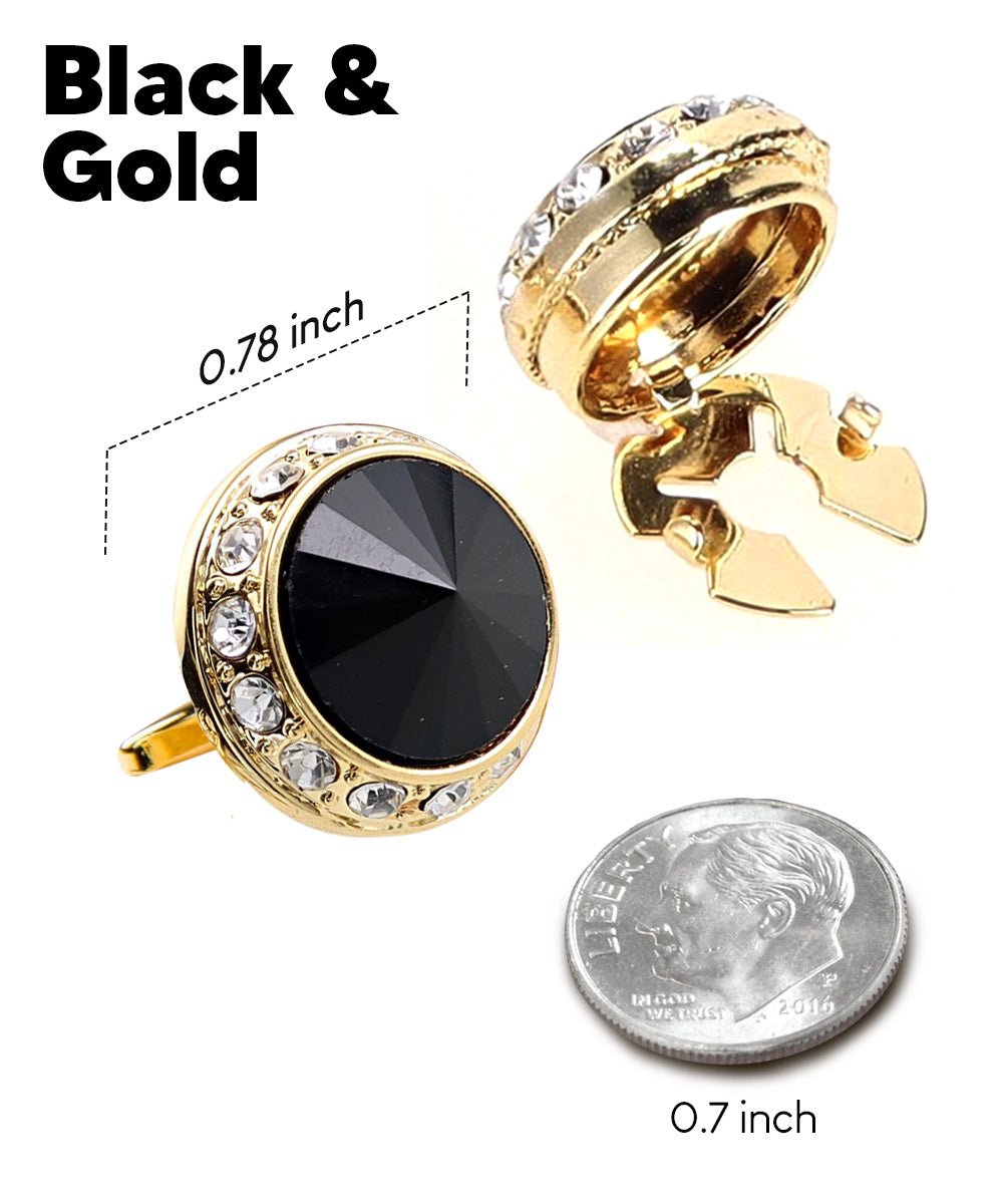 Vittorio Vico Men's Crystal Colorstone Button Cover - Suits You Sir - Black and Gold -
