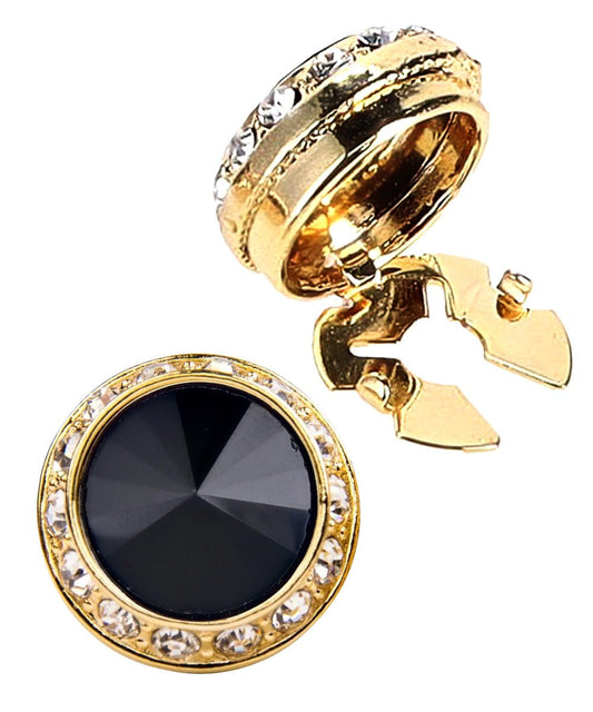 Vittorio Vico Men's Crystal Colorstone Button Cover - Suits You Sir - Black and Gold -