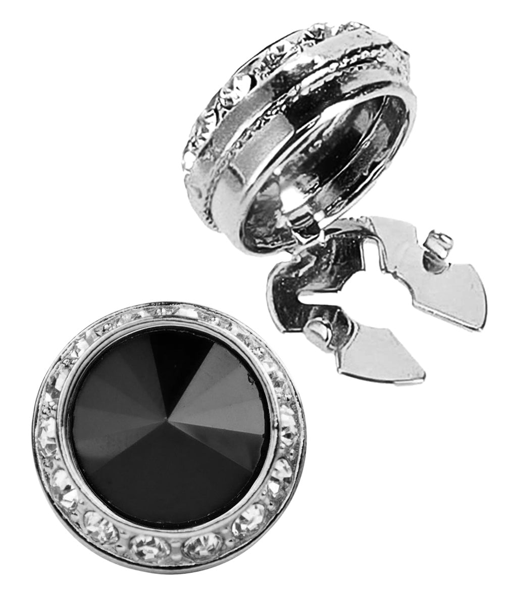 Vittorio Vico Men's Crystal Colorstone Button Cover - Suits You Sir - Black and Silver -
