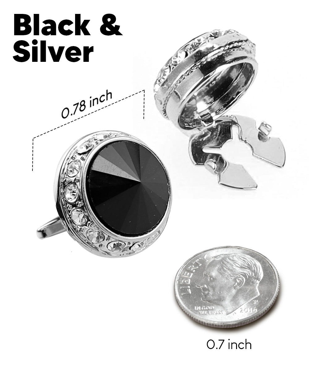 Vittorio Vico Men's Crystal Colorstone Button Cover - Suits You Sir - Black and Silver -