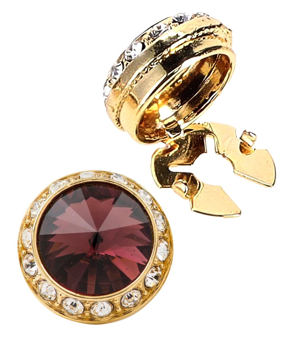 Vittorio Vico Men's Crystal Colorstone Button Cover - Suits You Sir - Burgundy and Gold -