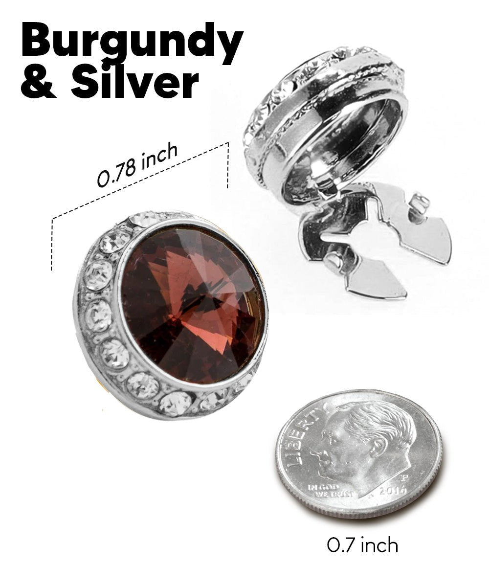Vittorio Vico Men's Crystal Colorstone Button Cover - Suits You Sir - Burgundy and Silver -