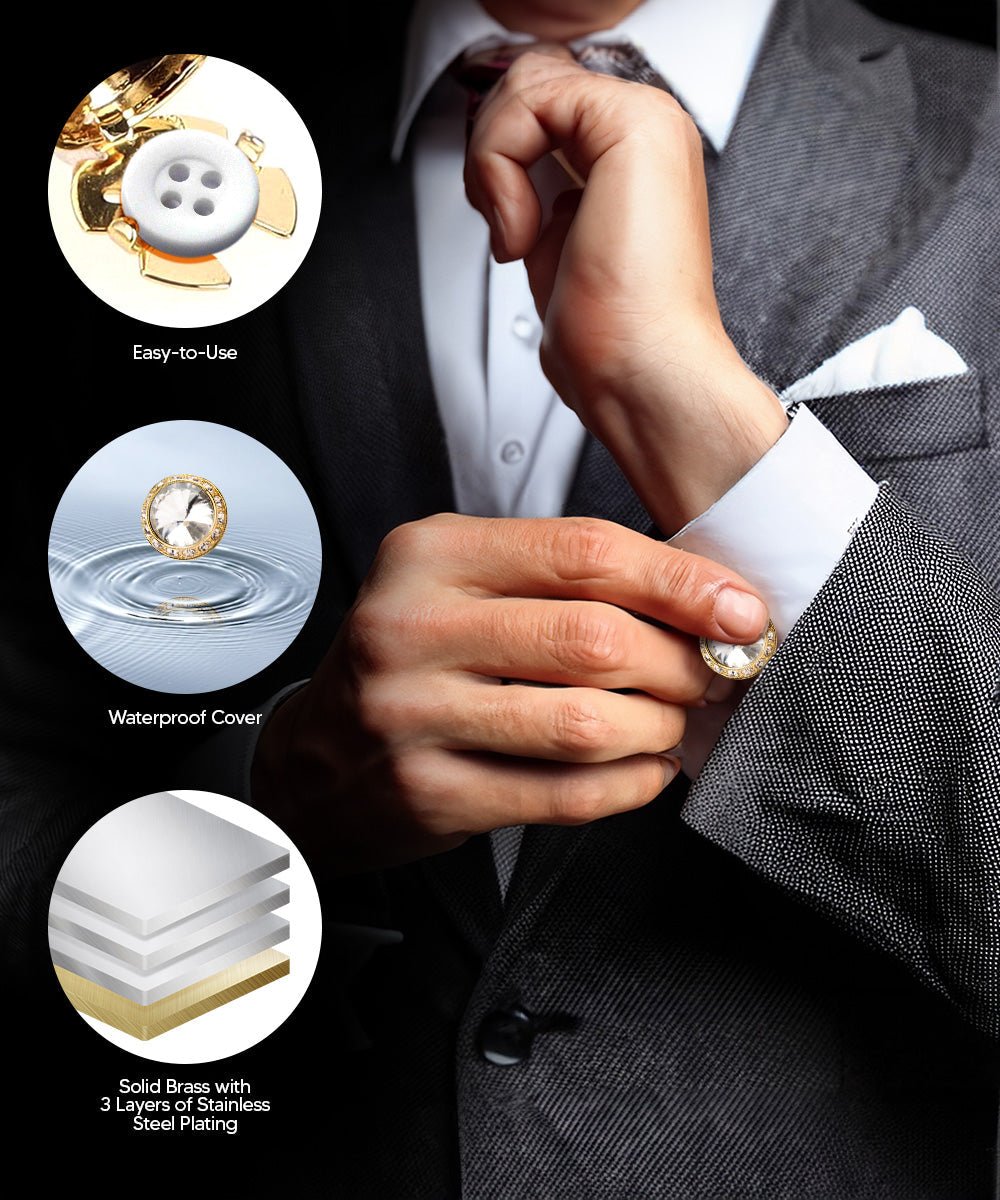 Vittorio Vico Men's Crystal Colorstone Button Cover - Suits You Sir - Clear and Gold -