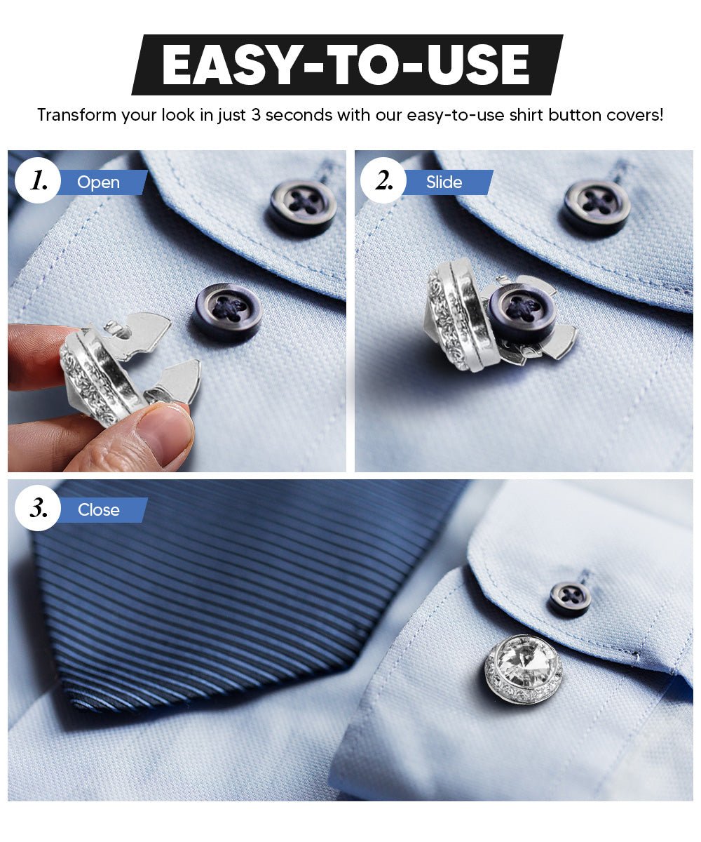 Vittorio Vico Men's Crystal Colorstone Button Cover - Suits You Sir - Clear and Silver -