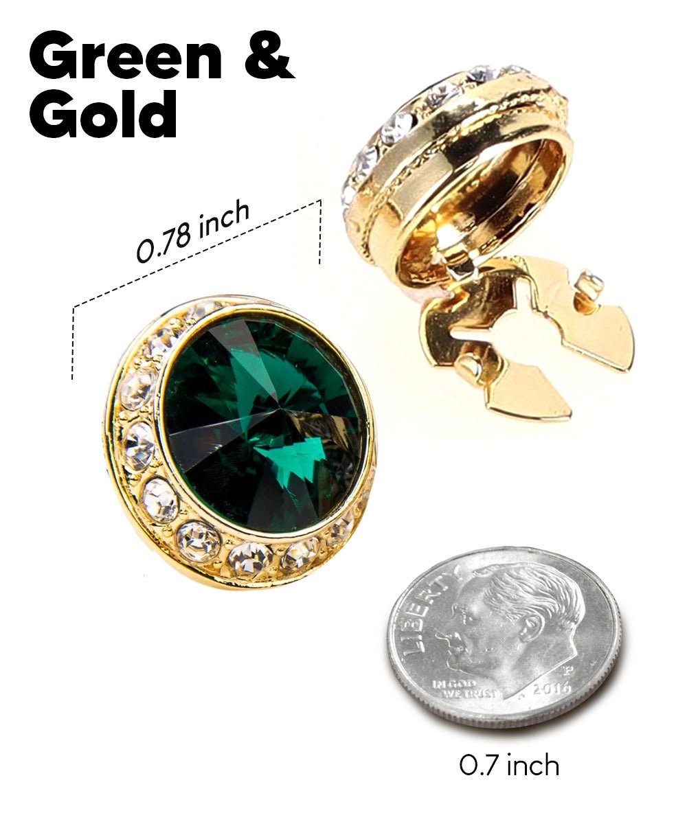 Vittorio Vico Men's Crystal Colorstone Button Cover - Suits You Sir - Green and Gold -