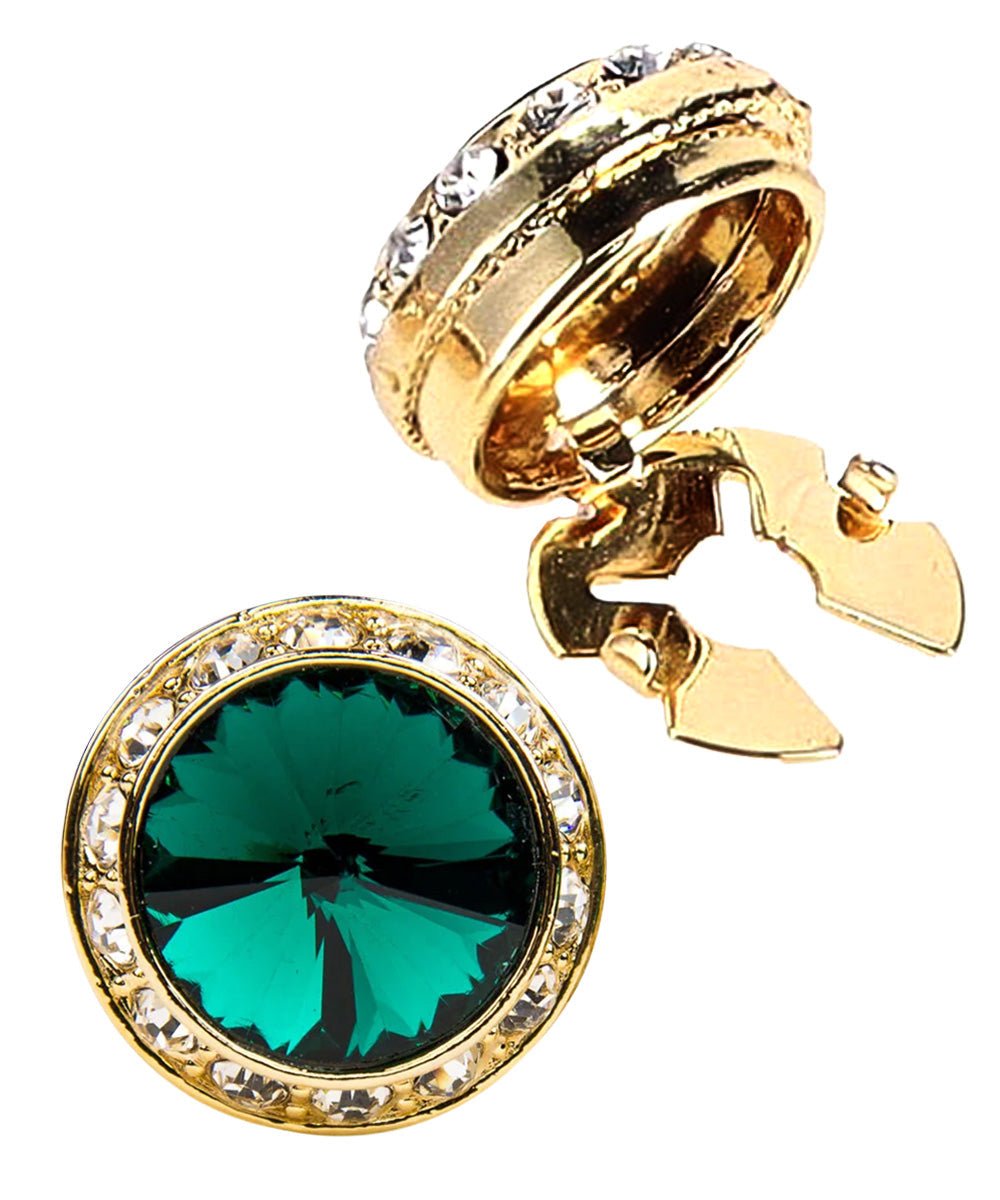 Vittorio Vico Men's Crystal Colorstone Button Cover - Suits You Sir - Green and Gold -