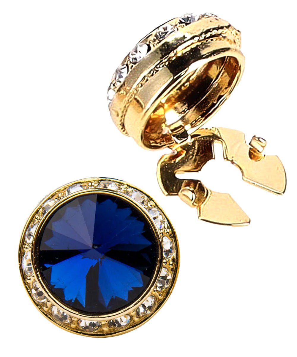 Vittorio Vico Men's Crystal Colorstone Button Cover - Suits You Sir - Navy Blue and Gold -
