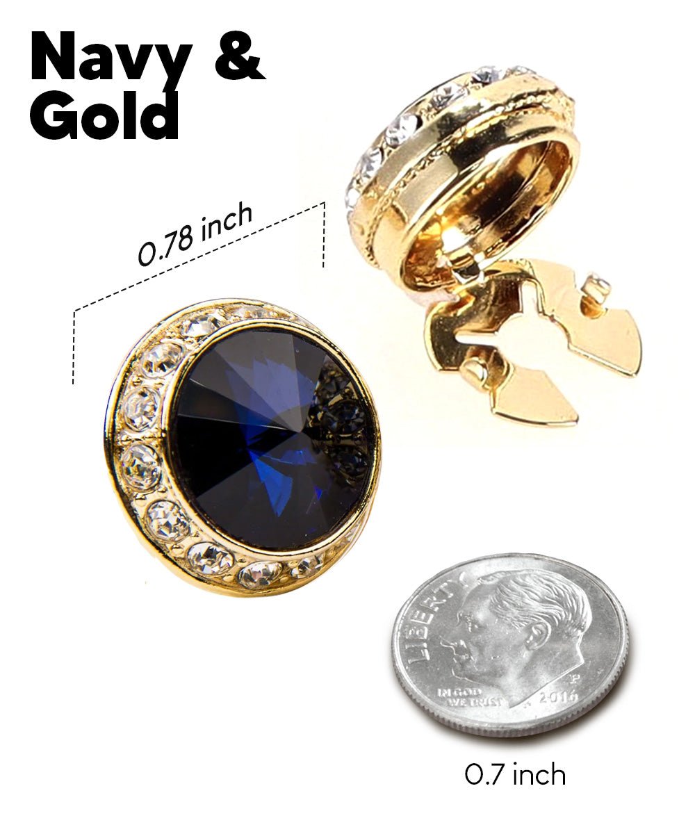 Vittorio Vico Men's Crystal Colorstone Button Cover - Suits You Sir - Navy Blue and Gold -