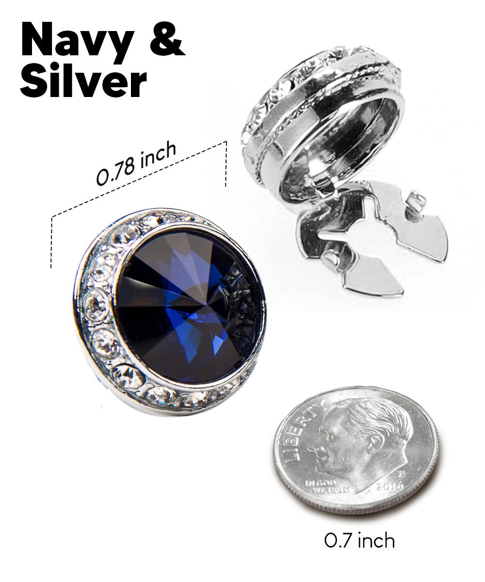 Vittorio Vico Men's Crystal Colorstone Button Cover - Suits You Sir - Navy Blue and Silver -