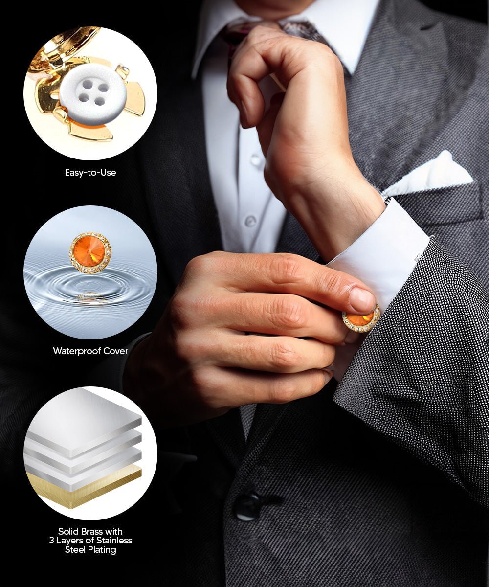 Vittorio Vico Men's Crystal Colorstone Button Cover - Suits You Sir - Orange and Gold -