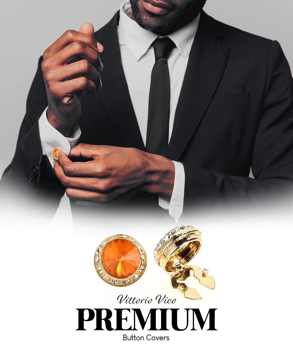 Vittorio Vico Men's Crystal Colorstone Button Cover - Suits You Sir - Orange and Gold -