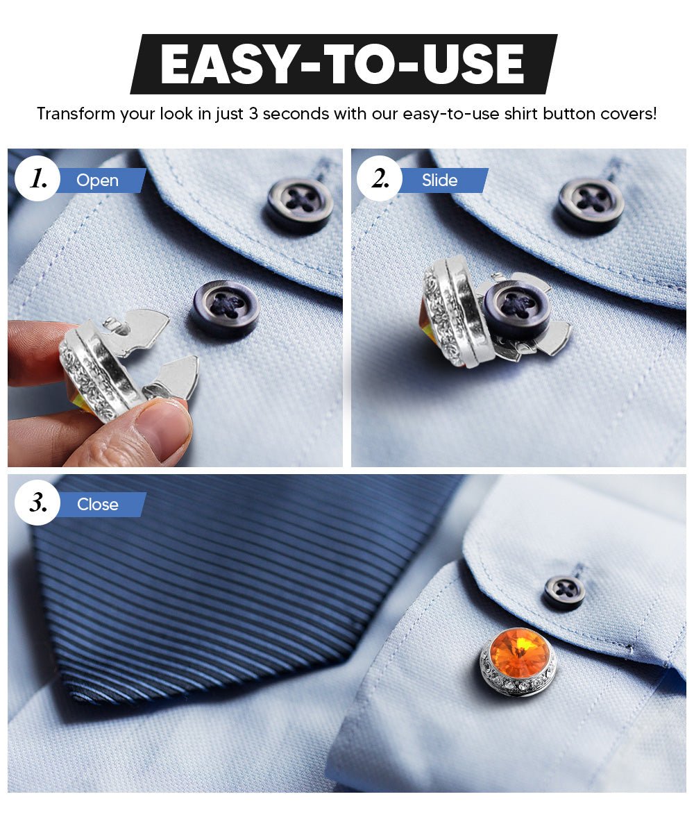 Vittorio Vico Men's Crystal Colorstone Button Cover - Suits You Sir - Orange and Silver -