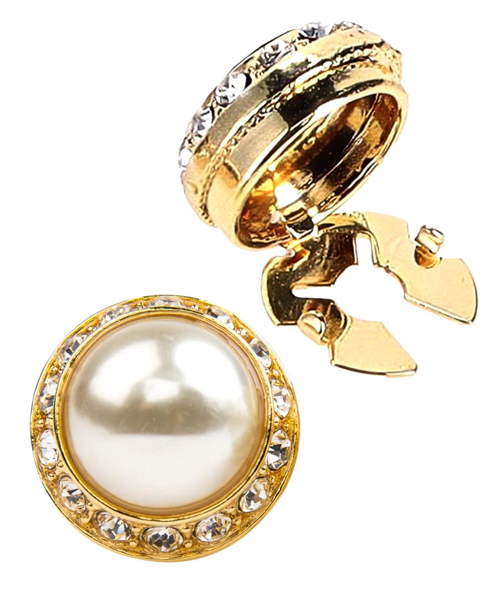 Vittorio Vico Men's Crystal Colorstone Button Cover - Suits You Sir - Pearl and Gold -