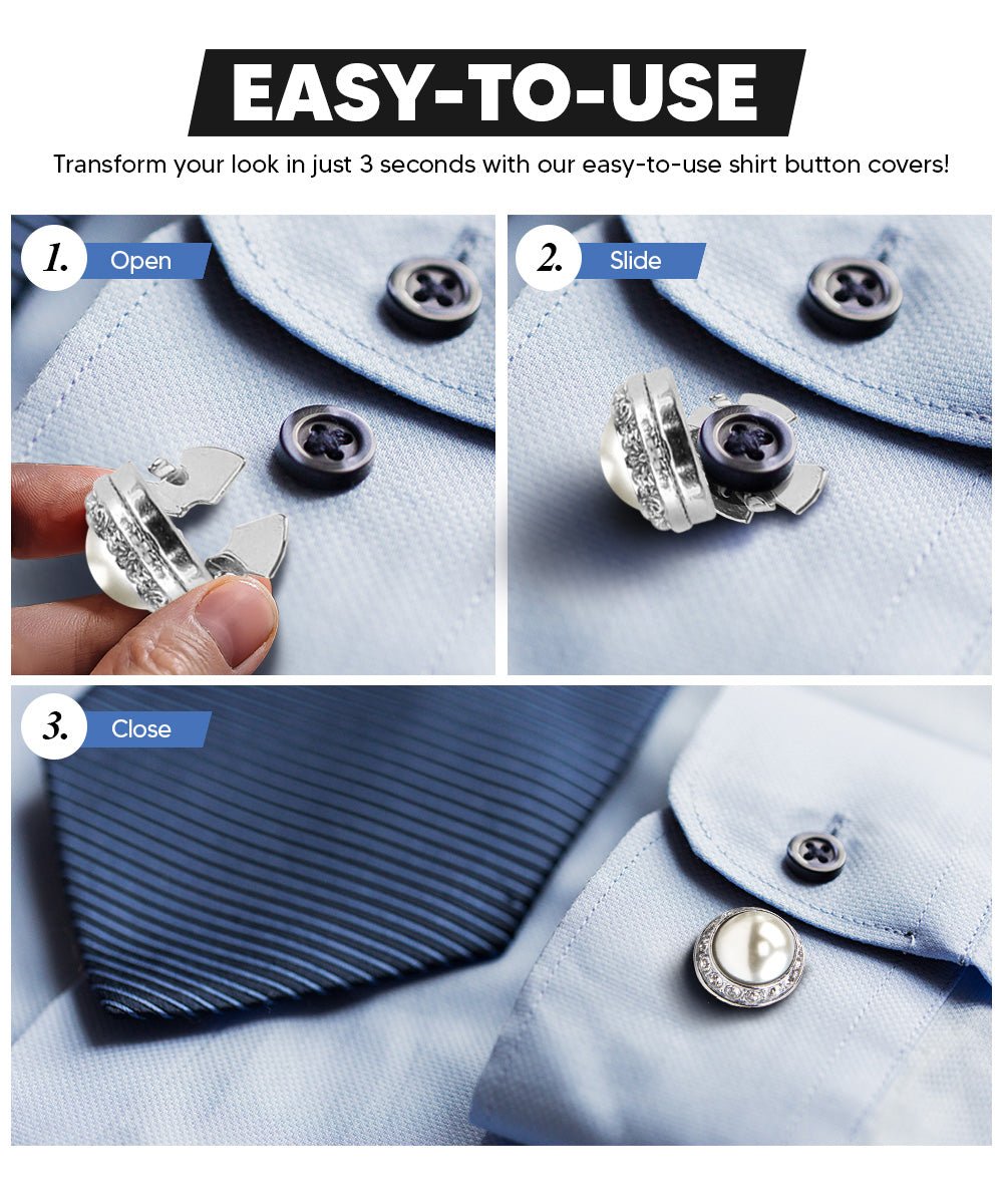 Vittorio Vico Men's Crystal Colorstone Button Cover - Suits You Sir - Pearl and Silver -