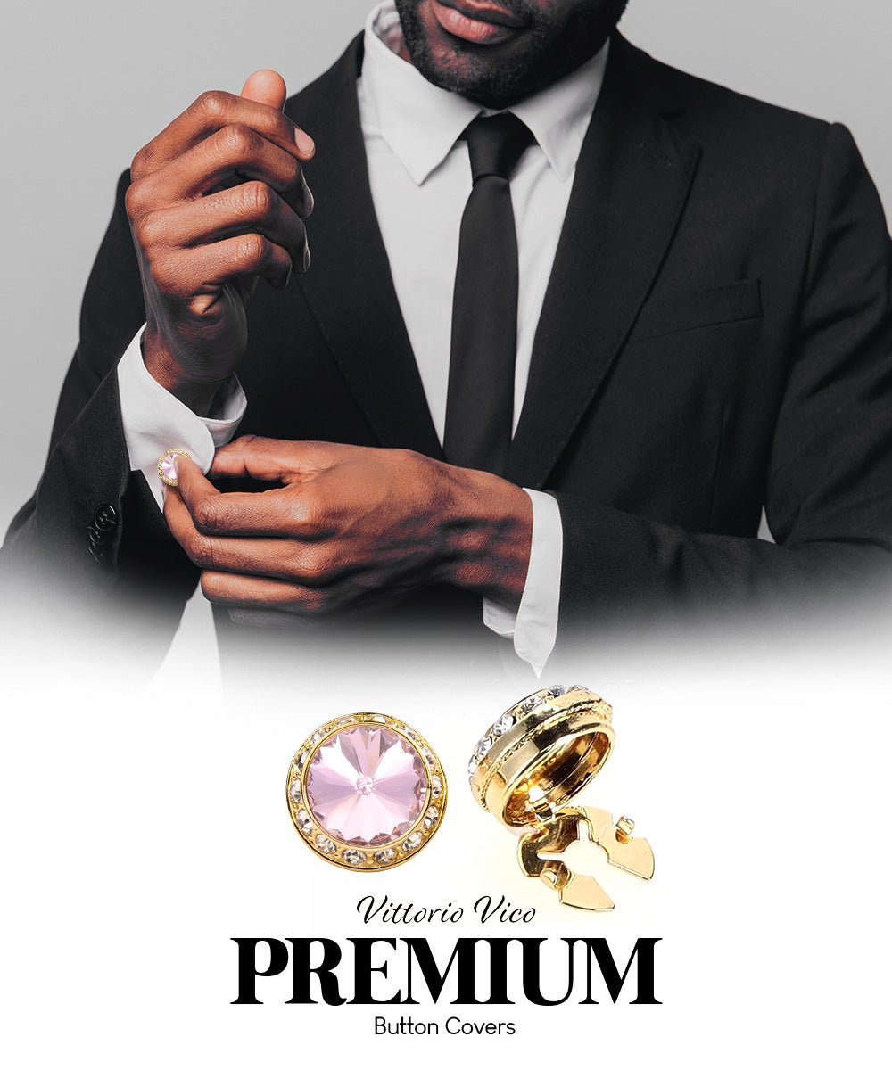 Vittorio Vico Men's Crystal Colorstone Button Cover - Suits You Sir - Pink and Gold -
