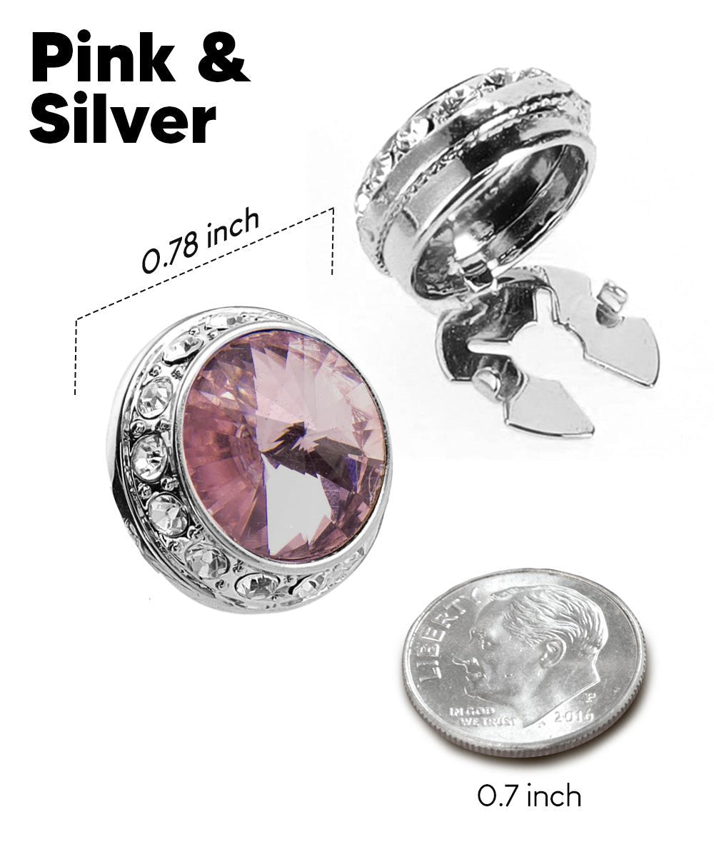 Vittorio Vico Men's Crystal Colorstone Button Cover - Suits You Sir - Pink and Silver -