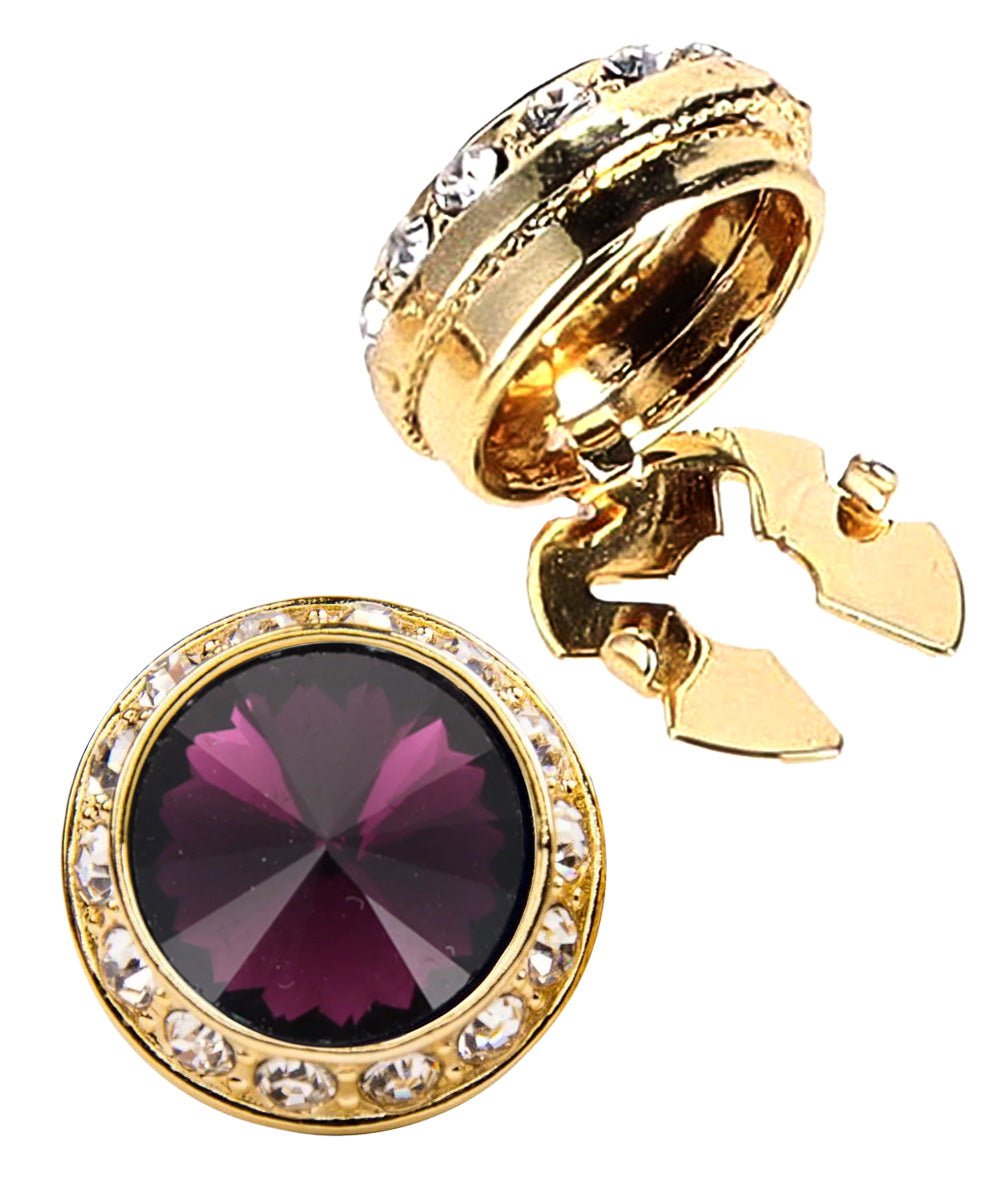 Vittorio Vico Men's Crystal Colorstone Button Cover - Suits You Sir - Purple and Gold -