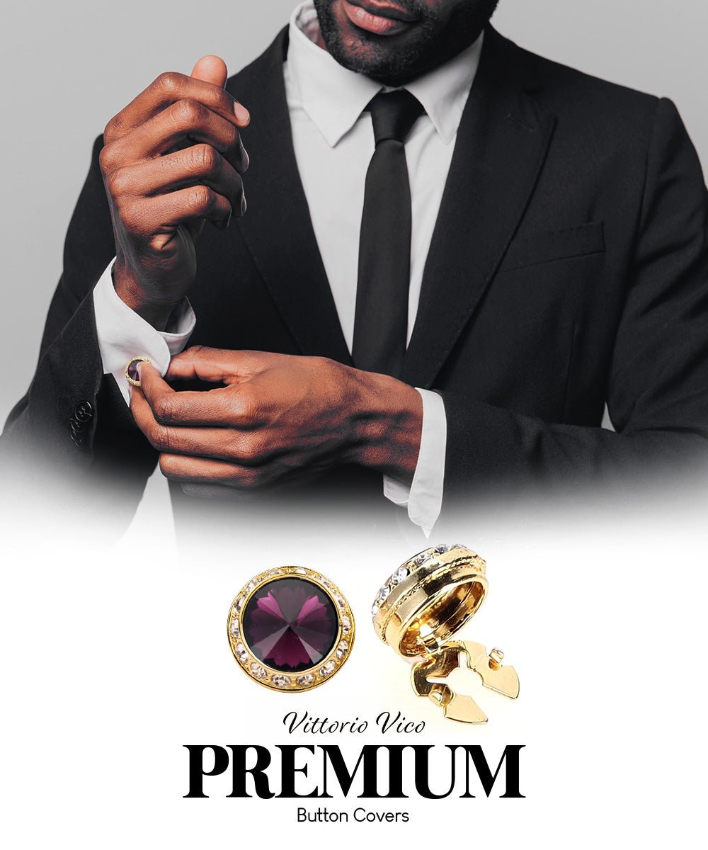 Vittorio Vico Men's Crystal Colorstone Button Cover - Suits You Sir - Purple and Gold -