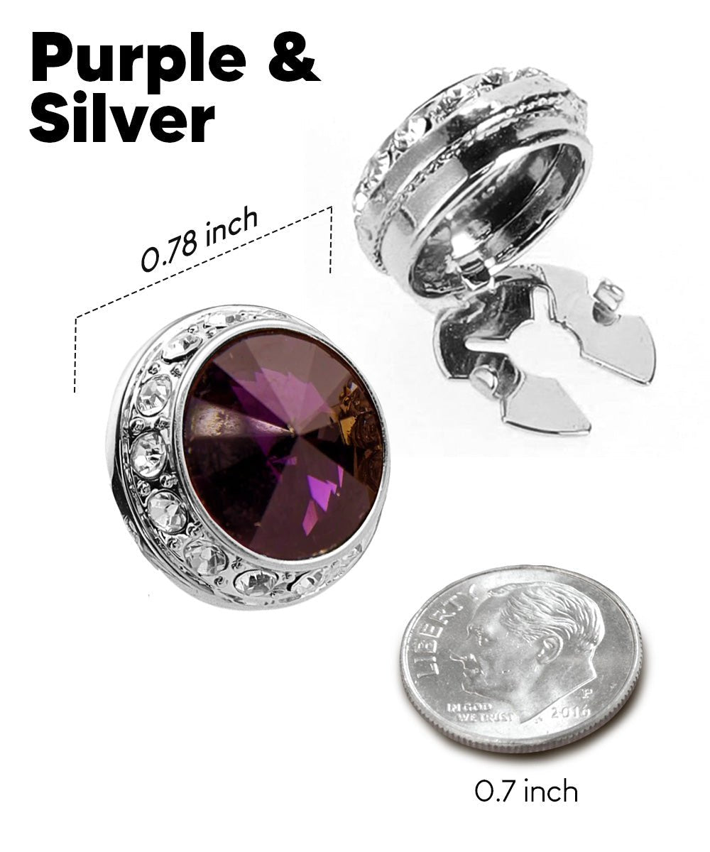 Vittorio Vico Men's Crystal Colorstone Button Cover - Suits You Sir - Purple and Silver -
