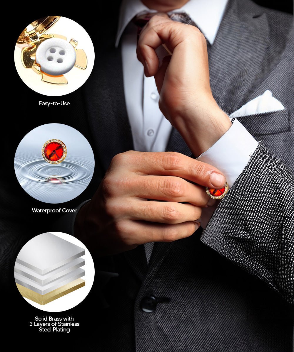 Vittorio Vico Men's Crystal Colorstone Button Cover - Suits You Sir - Red and Gold -
