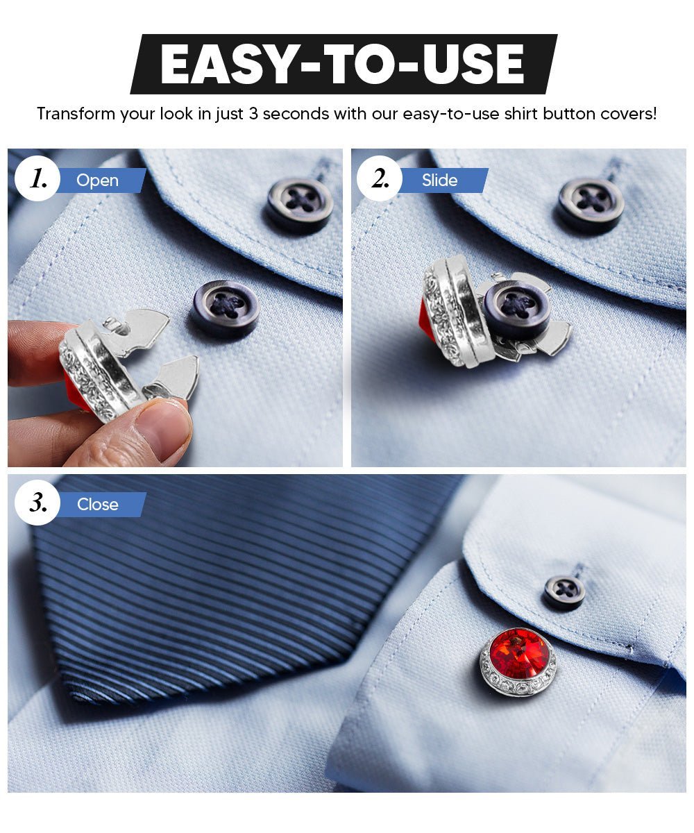 Vittorio Vico Men's Crystal Colorstone Button Cover - Suits You Sir - Red and Silver -