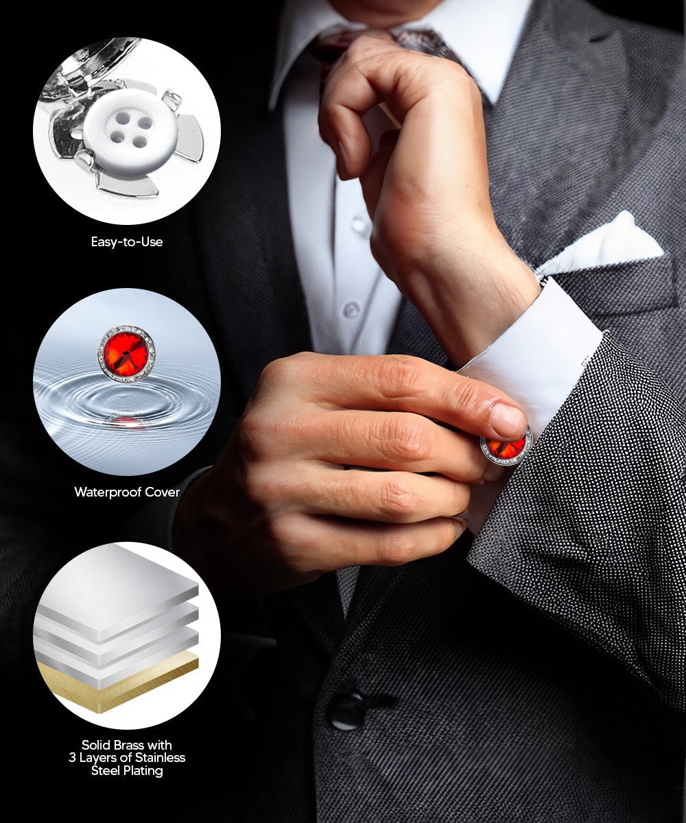 Vittorio Vico Men's Crystal Colorstone Button Cover - Suits You Sir - Red and Silver -
